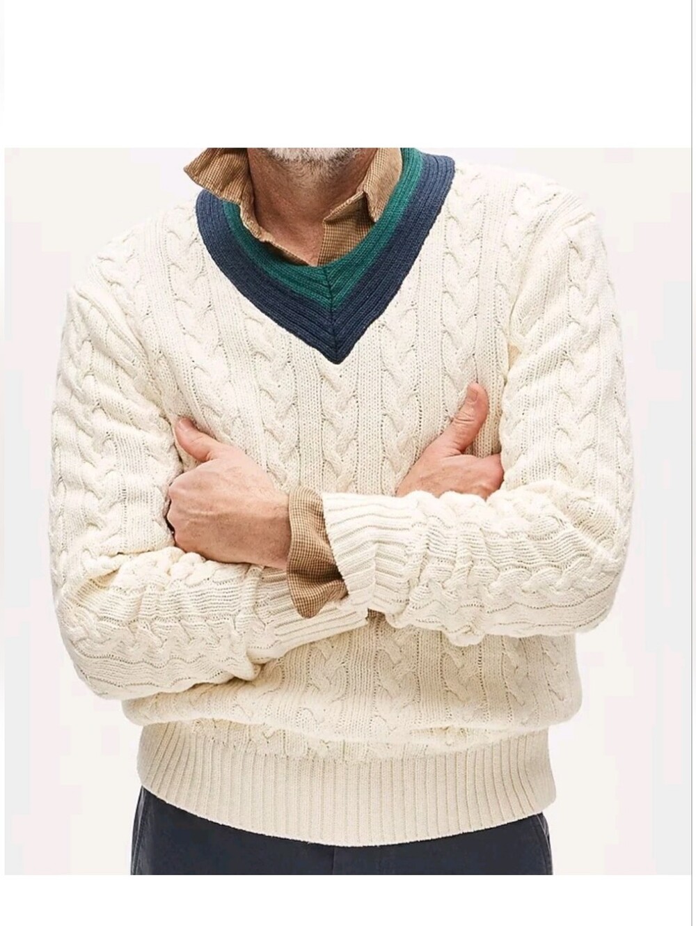 J. Crew Cable Knit V Neck Tennis Sweater, Ivory, Size, Large, New With Tags
